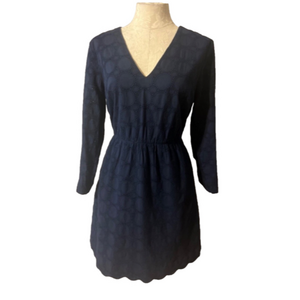 J Crew Dress Navy Blue 10 Cotton 3/4 Long Sleeve  A Line